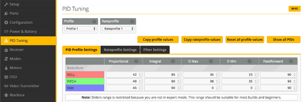 BetaFlight 4.2 ＜3＞ PID Tuningタブ前編