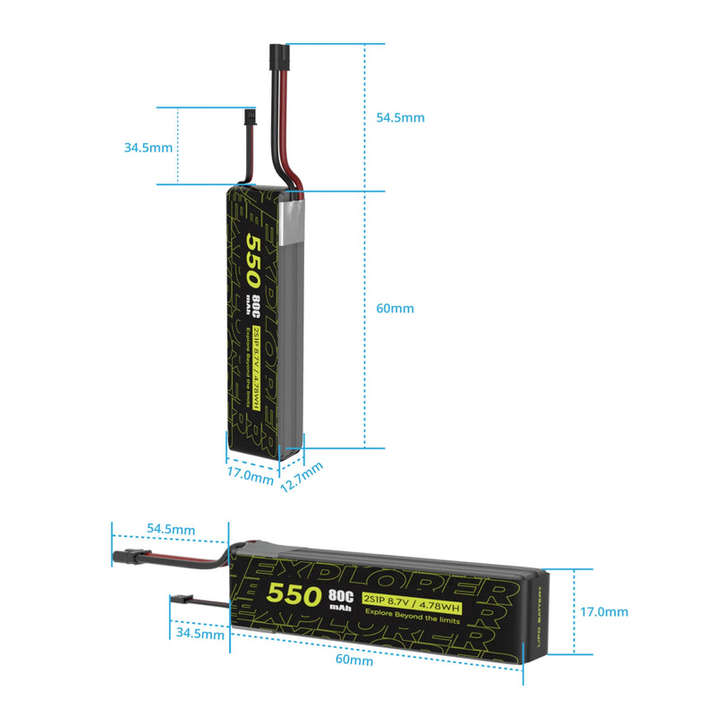 Flywoo Explorer 2S 550mAh HV 80C XT30 リポバッテリー (2個セット)