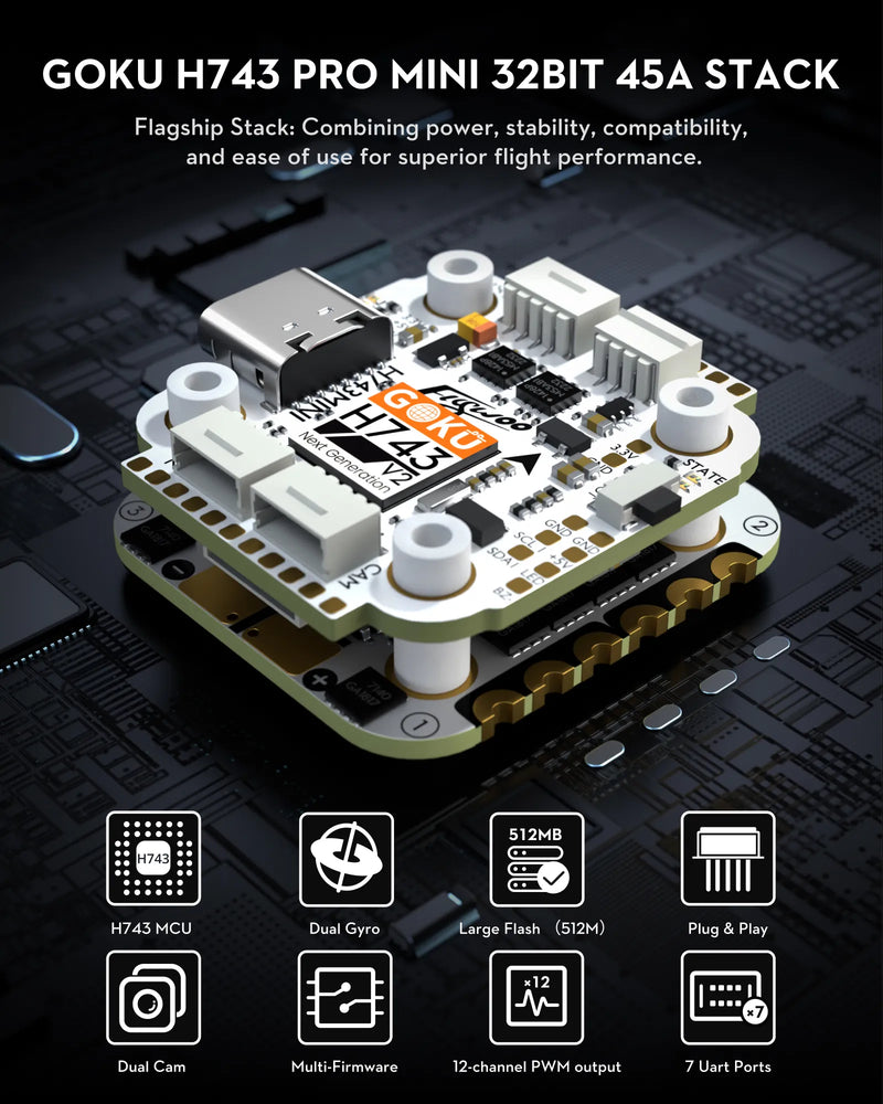 Flywoo GOKU H743 PRO Mini 45A 32bit 128K フライトコントローラー