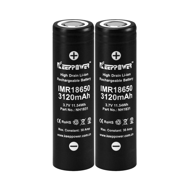 KEEPPOWER IMR18650 HN1831 リチウムイオンバッテリー 3120mAh 30A連続 60A最大（2本セット・日本製セル）